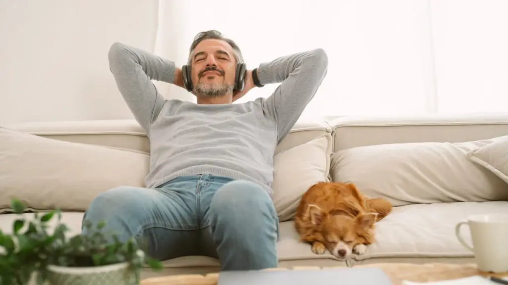 Bild: © iStockphoto.com/zGel , Mann mit Hund auf Sofa