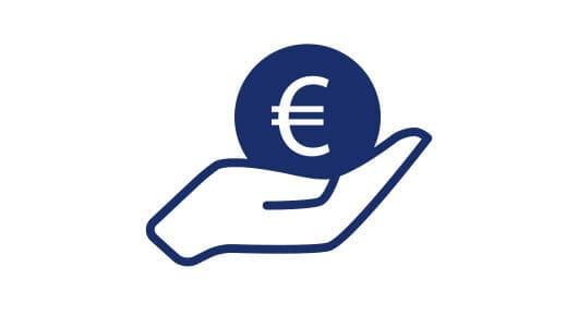 Symbol: offene Hand, die Eurowährungszeichen hält
