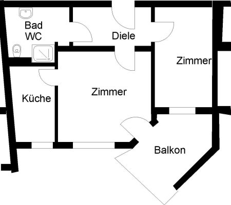 Bild: © WIEDERAUFBAU Grundrissbeispiel einer 2-Zimmer-Wohnung mit Balkon im Betreuten Wohnen Cachanring, Vechelde.