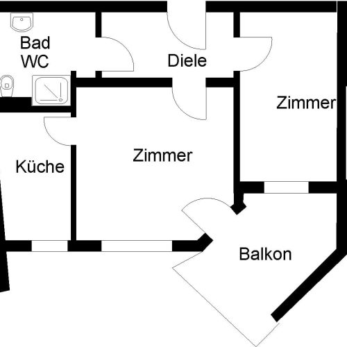 Bild: © WIEDERAUFBAU Grundrissbeispiel einer 2-Zimmer-Wohnung mit Balkon im Betreuten Wohnen Cachanring, Vechelde.
