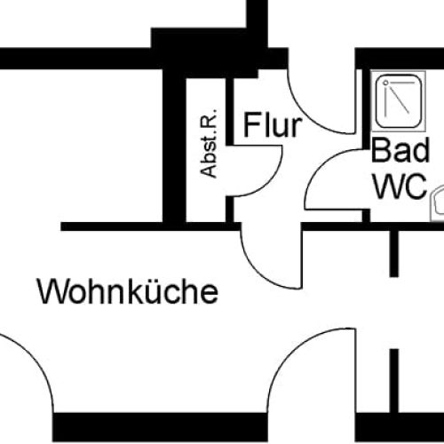 Bild: © WEDERAUFBAU Grundrissbeispiel einer 1-Zimmerwohnung im Betreuten Wohnen Juliusstraße.