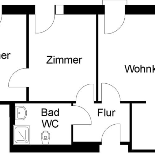 Bild: © WEDERAUFBAU Grundrissbeispiel einer 3-Zimmerwohnung mit Wohnküche im Betreuten Wohnen Juliusstraße.