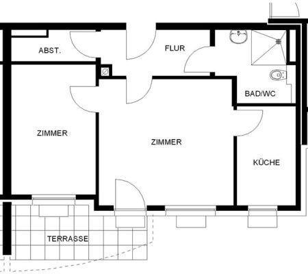 Bild: © WIEDERAUFBAU Grundrissbeispiel einer 2-Zimmer-Wohnung im Betreuten Wohnen Peiner Straße 6 in Vechelde.