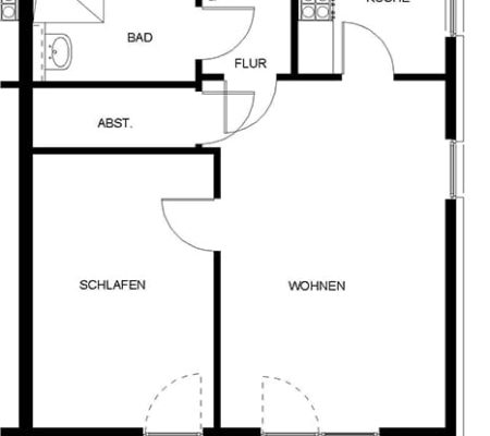 Bild: © WIEDERAUFBAU Grundrissbeispiel einer 2-Zimmer-Wohnung, Zugang über einen Laubengang des Betreuten Wohnen Volkmarode.