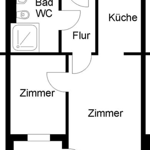 Bild: © WIEDERAUFBAU Grundrissbeispiel einer 2-Zimmer-Wohnung mit Terrasse im Betreuten Wohnen Cremlingen.