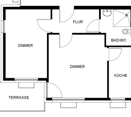Bild: © WIEDERAUFBAU Grundrissbeispiel einer 2-Zimmer-Wohnung mit Terrasse im Betreuten Wohnen Goslar.