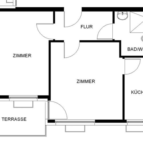 Bild: © WIEDERAUFBAU Grundrissbeispiel einer 2-Zimmer-Wohnung mit Terrasse im Betreuten Wohnen Goslar.