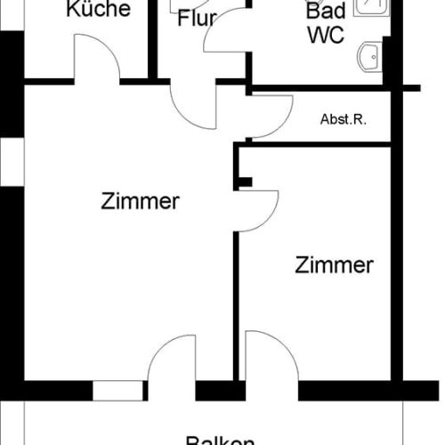 Bild: © WIEDERAUFBAU Grundrissbeispiel einer 2-Zimmer-Wohnung mit Balkon im Wiesenhofweg 1 in Isenbüttel.