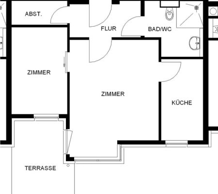 Bild: © WIEDERAUFBAU Grundrissbeispiel einer 2-Zimmer-Wohnung mit Terrasse im Betreuten Wohnen Wendeburg.