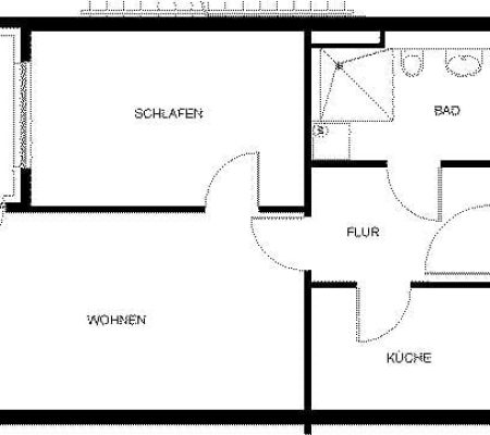 Bild: © WEDERAUFBAU Grundrissbeispiel einer 2-Zimmer Wohnung mit Terrasse und begehbarer Dusche.