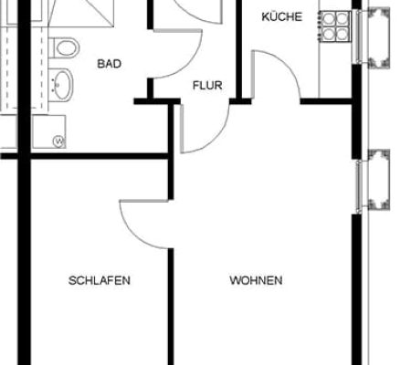 Bild: © WIEDERAUFBAU Grundrissbeispiel einer Zwei-Zimmer-Wohnung mit Terrasse im Betreuten Wohnen Volkmarode.