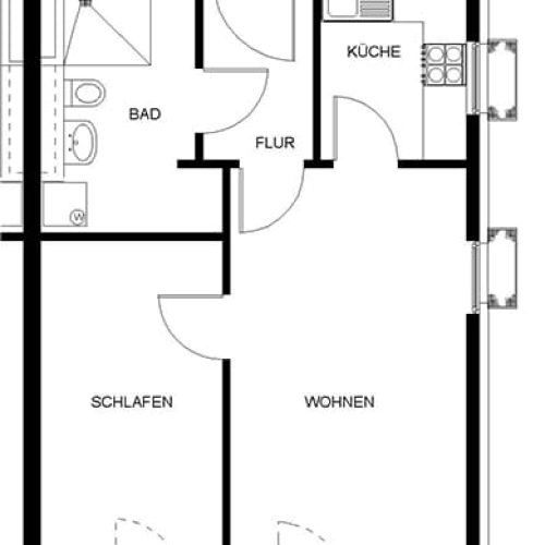Bild: © WIEDERAUFBAU Grundrissbeispiel einer Zwei-Zimmer-Wohnung mit Terrasse im Betreuten Wohnen Volkmarode.