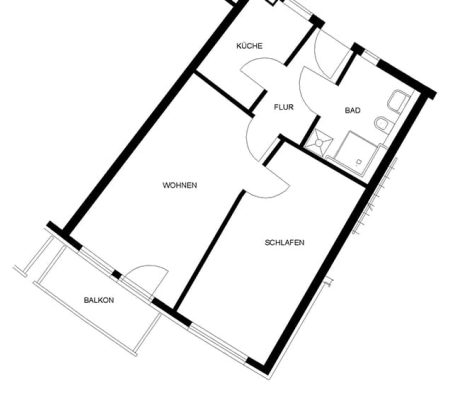 Bild: © WIEDERAUFBAU Grundrissbeispiel einer 2-Zimmer-Wohnung mit Balkon im Betreuten Wohnen Braunschweig-Weststadt.