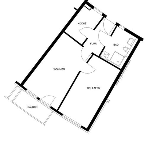 Bild: © WIEDERAUFBAU Grundrissbeispiel einer 2-Zimmer-Wohnung mit Balkon im Betreuten Wohnen Braunschweig-Weststadt.