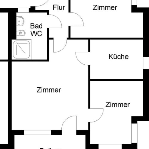 Bild: © WIEDERAUFBAU Grundrissbeispiel einer 2-Zimmer-Wohnung mit Balkon im Betreuten Wohnen Cremlingen.