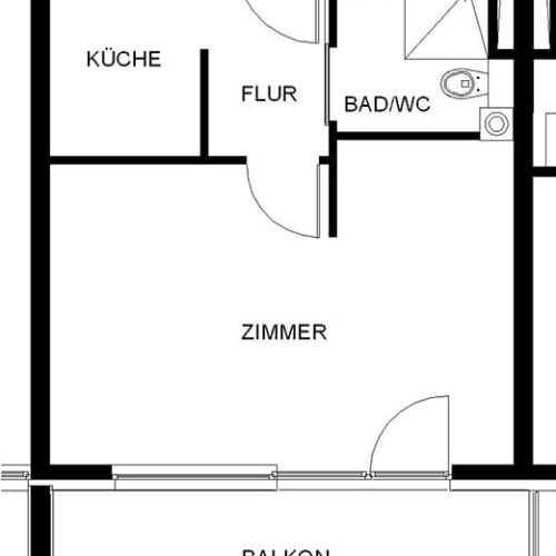 Bild: © WIEDERAUFBAU Grundrissbeispiel einer 1-Zimmer-Wohnung mit Balkon im Betreuten Wohnen Goslar.