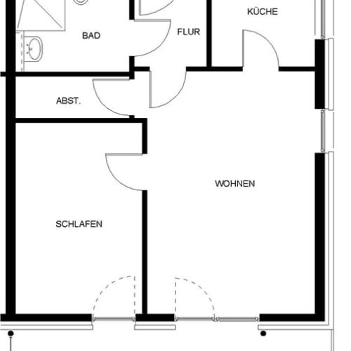 Bild: © WIEDERAUFBAU Grundrissbeispiel einer 2-Zimmer-Wohnung im Betreuten Wohnen Isenbüttel.