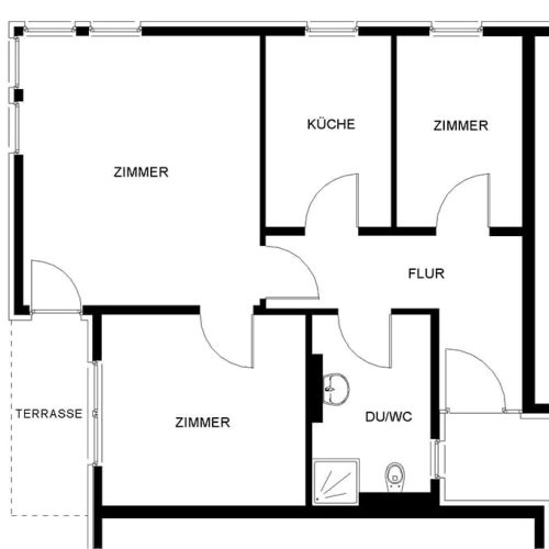 Bild: © WIEDERAUFBAU Grundrissbeispiel einer 3-Zimmer-Wohnung mit Terrasse im Betreuten Wohnen Schöppenstedt.