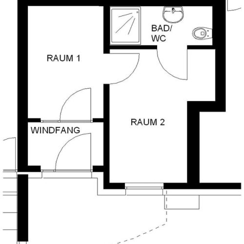 Bild: © WIEDERAUFBAU Grundrissbeispiel einer 2-Raum-Wohnung des Betreuten Wohnen Vechelde.