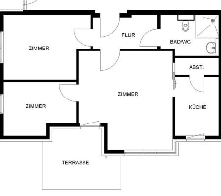 Bild: © WIEDERAUFBAU Grundrissbeispiel einer 3-Zimmer-Wohnung und Terrasse im Betreuten Wohnen Wendeburg.
