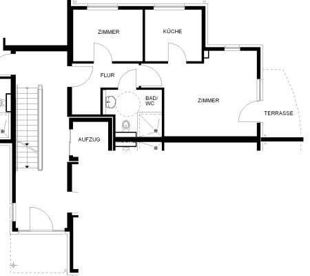 Bild: © WIEDERAUFBAU Grundrissbeispiel einer 2-Zimmer-Wohnung mit Terrasse im Betreuten Wohnen Querum.