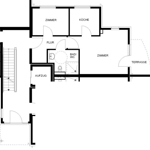 Bild: © WIEDERAUFBAU Grundrissbeispiel einer 2-Zimmer-Wohnung mit Terrasse im Betreuten Wohnen Querum.