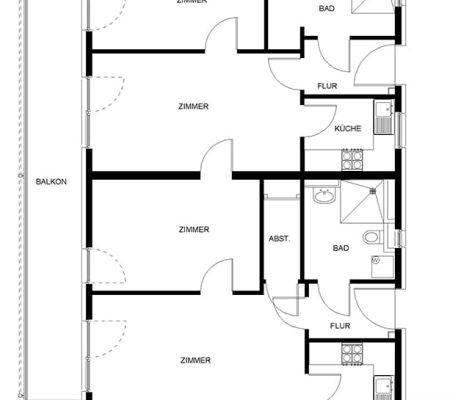 Bild: © WIEDERAUFBAU Grundrissbeispiele von zwei Zwei-Zimmer-Wohnungen und großem, durchgängigen Balkon im Betreuten Wohnen Volkmarode.