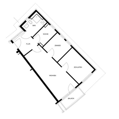 Bild: © WIEDERAUFBAU Grundrissbeispiel einer 3-Zimmer-Wohnung mit Balkon im Betreuten Wohnen Braunschweig-Weststadt.
