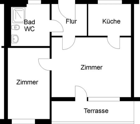 Bild: © WIEDERAUFBAU Grundrissbeispiel einer 2-Zimmer-Wohnung mit Terrasse im Betreuten Wohnen Cremlingen.
