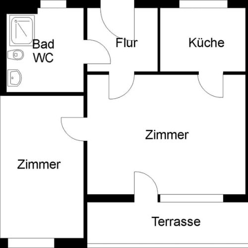 Bild: © WIEDERAUFBAU Grundrissbeispiel einer 2-Zimmer-Wohnung mit Terrasse im Betreuten Wohnen Cremlingen.
