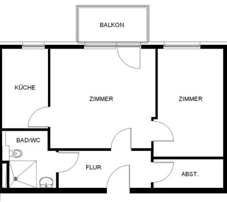 Bild: © WIEDERAUFBAU Grundrissbeispiel einer 2-Zimmer-Wohnung mit Balkon im Betreuten Wohnen Goslar.