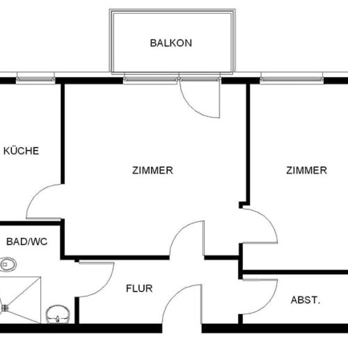 Bild: © WIEDERAUFBAU Grundrissbeispiel einer 2-Zimmer-Wohnung mit Balkon im Betreuten Wohnen Goslar.