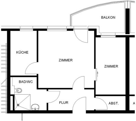 Bild: © WIEDERAUFBAU Grundrissbeispiel einer 2-Zimmer-Wohnung mit Balkon des Betreuten Wohnen Peiner Straße 6 in Vechelde.