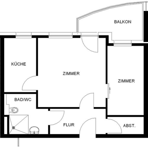 Bild: © WIEDERAUFBAU Grundrissbeispiel einer 2-Zimmer-Wohnung mit Balkon des Betreuten Wohnen Peiner Straße 6 in Vechelde.