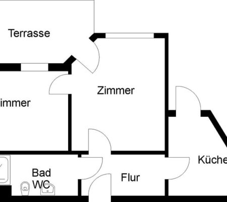 Bild: © WIEDERAUFBAU Grundrissbeispiel einer 2-Zimmer-Wohnung mit Terrasse im Betreuten Wohnen Cachanring, Vechelde.