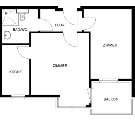 Bild: © WIEDERAUFBAU Grundrissbeispiel einer 2-Zimmer-Wohnung mit Balkon im Betreuten Wohnen Wendeburg.