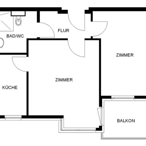 Bild: © WIEDERAUFBAU Grundrissbeispiel einer 2-Zimmer-Wohnung mit Balkon im Betreuten Wohnen Wendeburg.