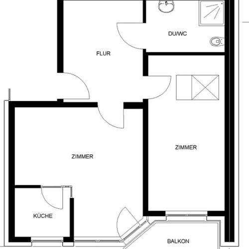 Bild: © WIEDERAUFBAU Grundrissbeispiel einer 2-Zimmer-Wohnung mit Balkon im Betreuten Wohnen Wolfenbüttel.