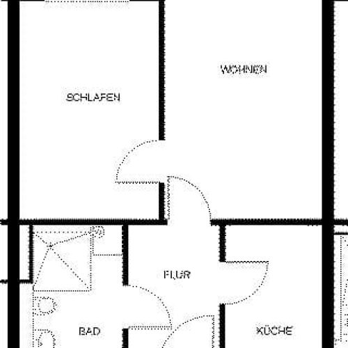 Bild: © WEDERAUFBAU Grundrissbeispiel einer 2-Zimmer Wohnung mit Balkon und begehbarer Dusche.