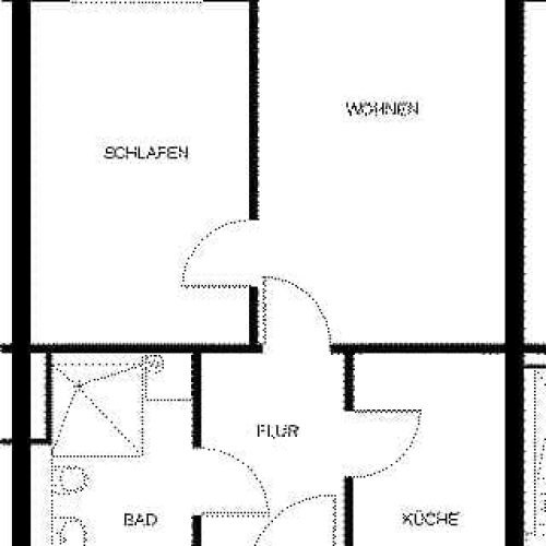 Bild: © WEDERAUFBAU Grundrissbeispiel einer 2-Zimmer Wohnung mit Balkon und begehbarer Dusche.